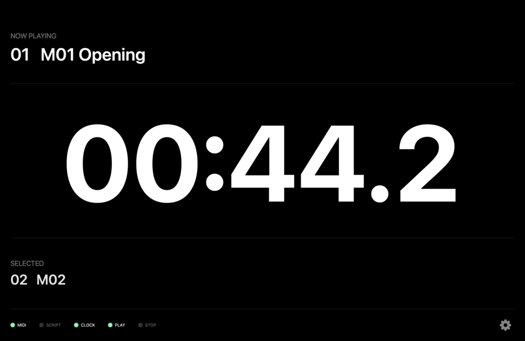SIGNAL FLOW Live Stopwatch メイン画面 NOW PLAYING SELECTED 大型タイマー表示